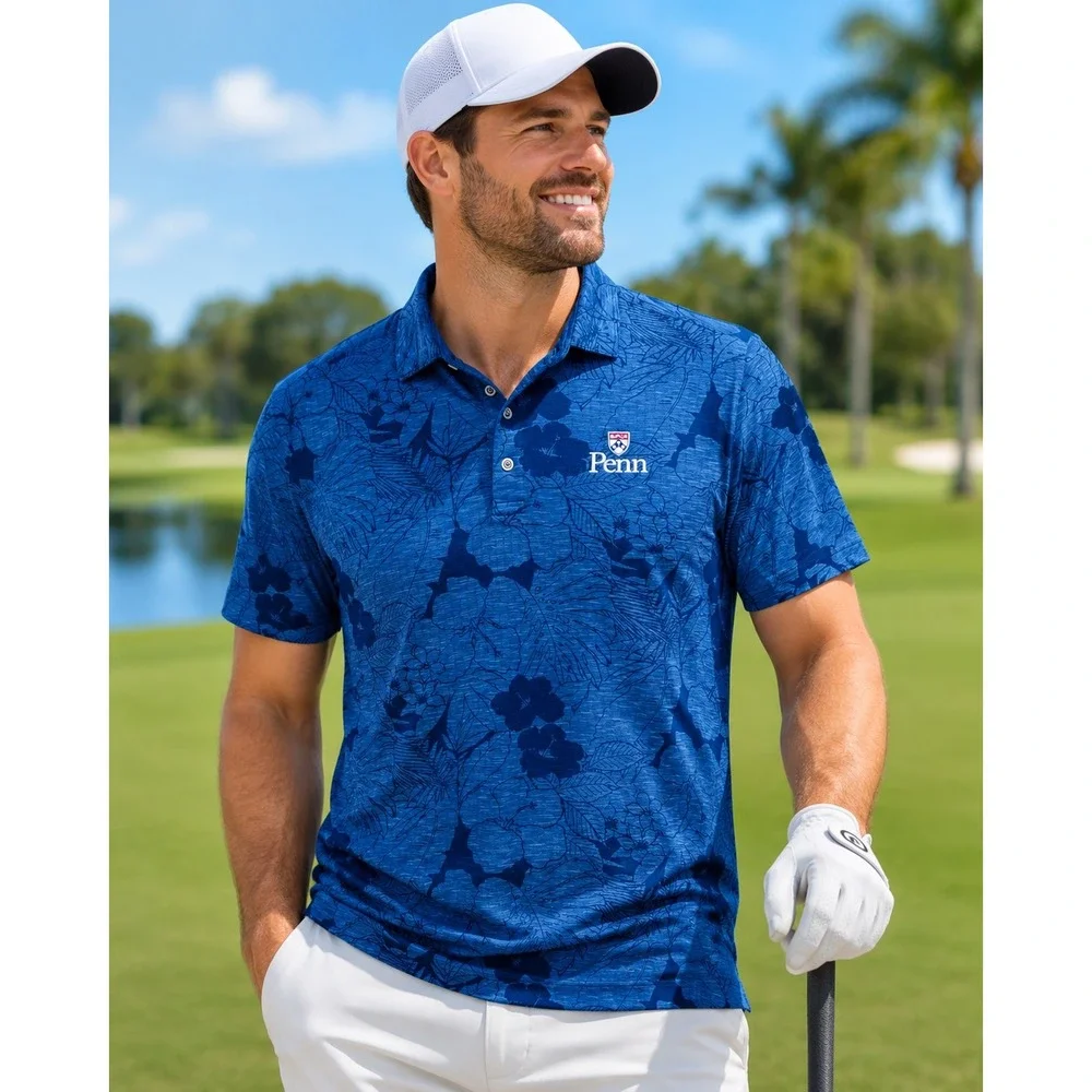 Tommy Bahama Penn University Blue Floral Tropical Polo‎ Shirt Mens XXL Tencel